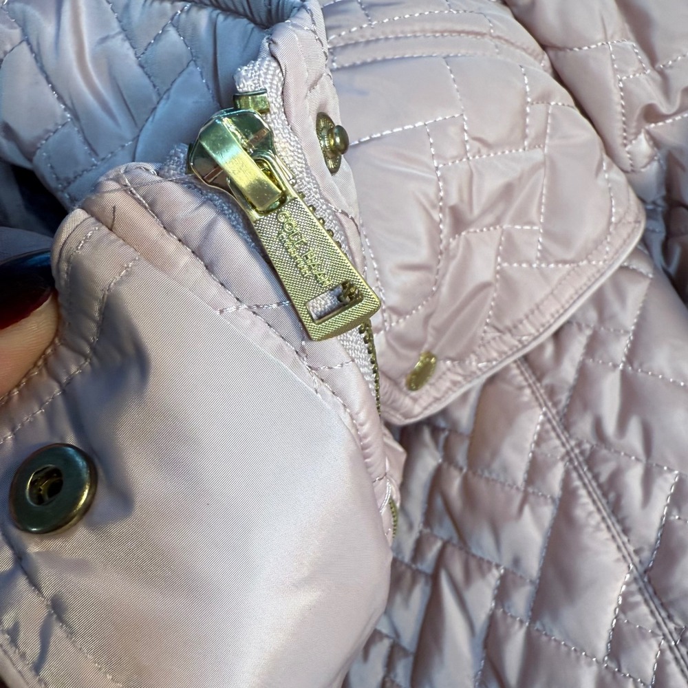 Cole Haan Signature Quilted Jacket Dusky Pink Front Zip Gold Accents Winter Coat - Picture 14 of 14